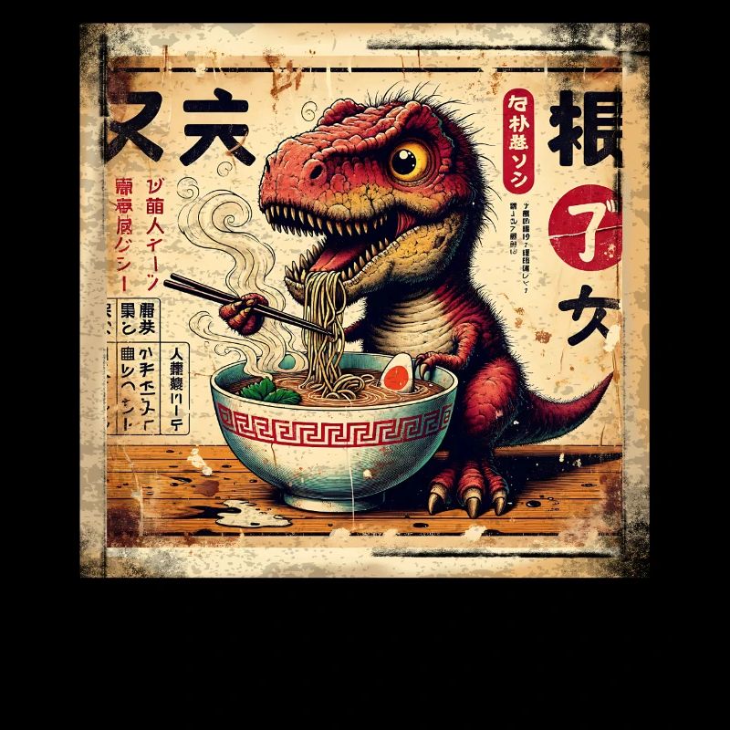 Ramen T Rex Dinosaur Grunge Poster Style