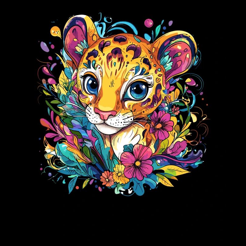 Tête de léopard colorée avec des fleurs