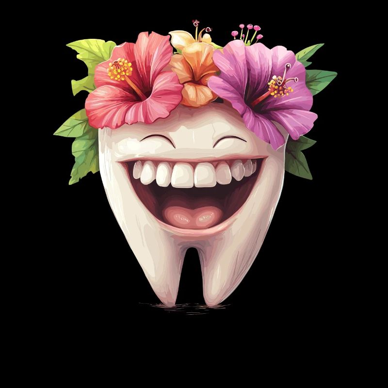 Dent rieuse avec des fleurs