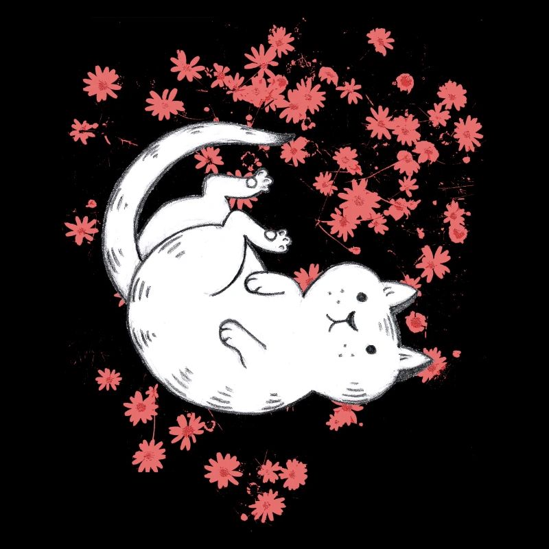 Chat avec les fleurs rouges