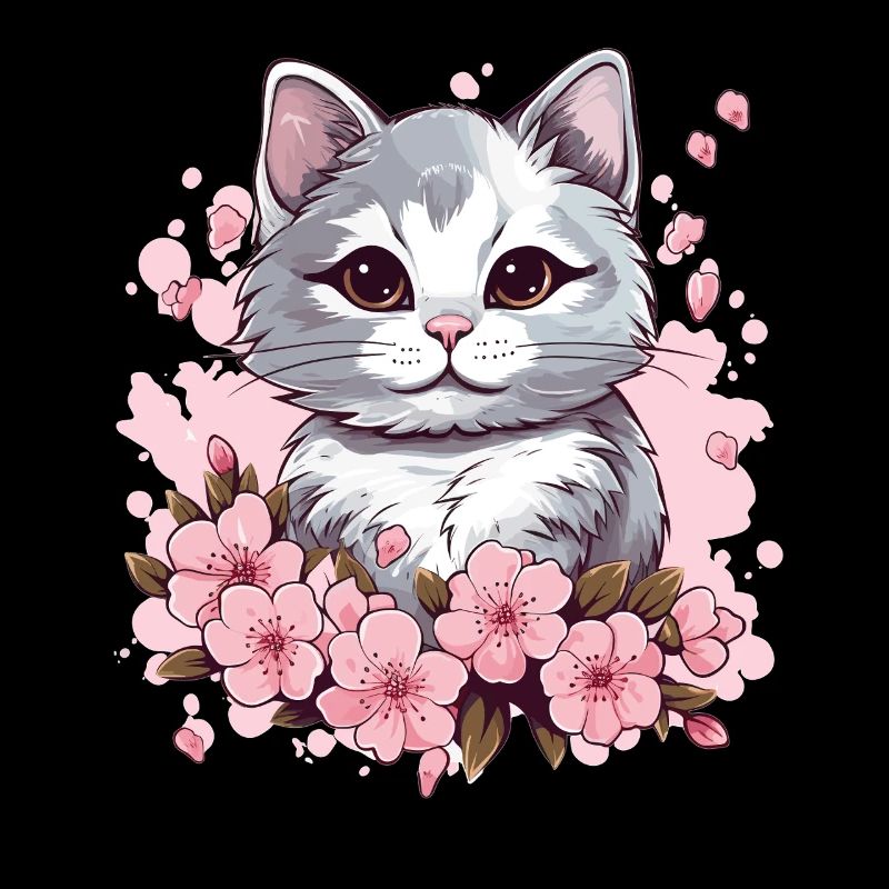 Chat en fleurs de cerisier