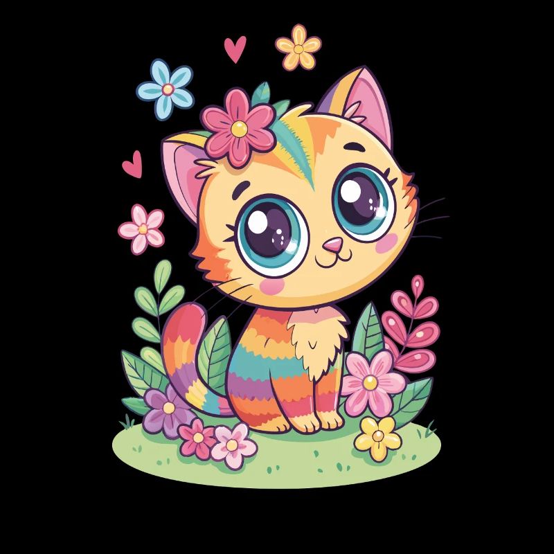 Rainbow Cat with Flowers