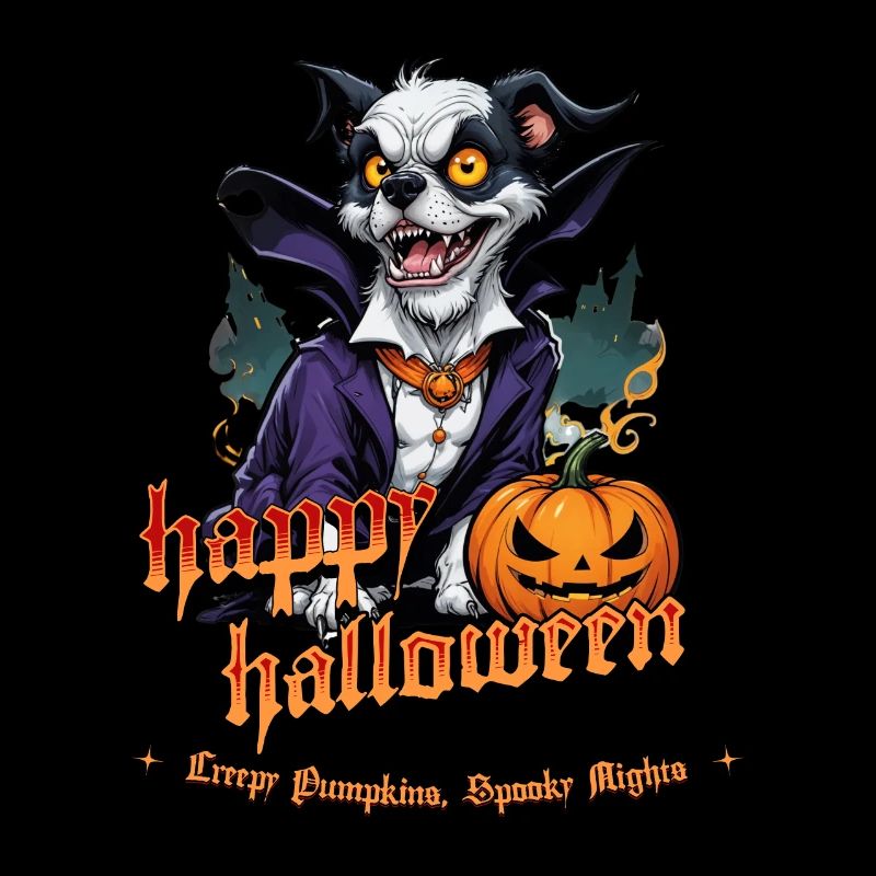 Chien d’Halloween avec costume de vampire citrouille