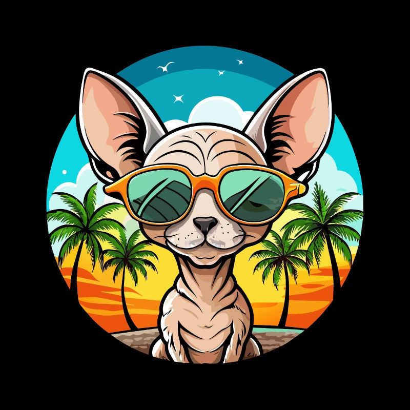 Devon Rex Cat Breed Cartoon Sunglasses Beach