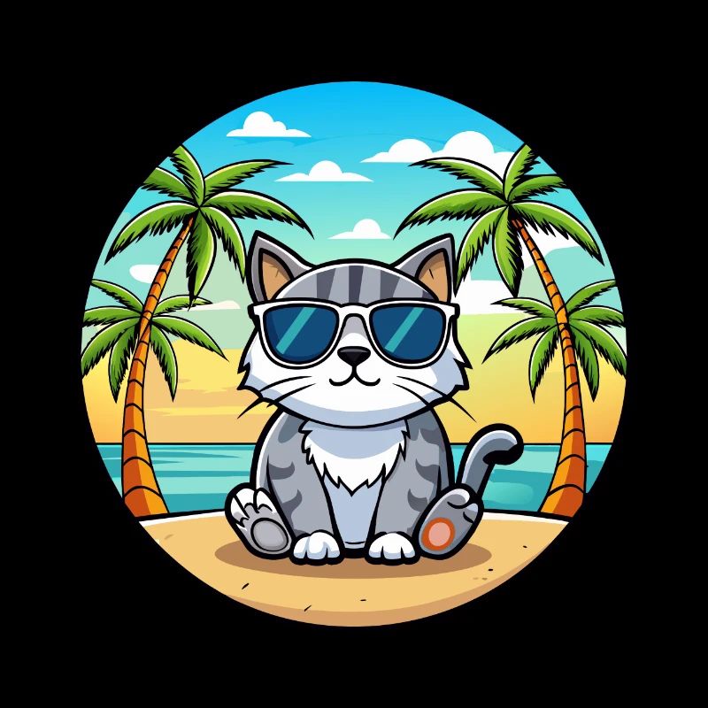 Scottish Fold Cat Breed Cartoon Sunglasses Beach