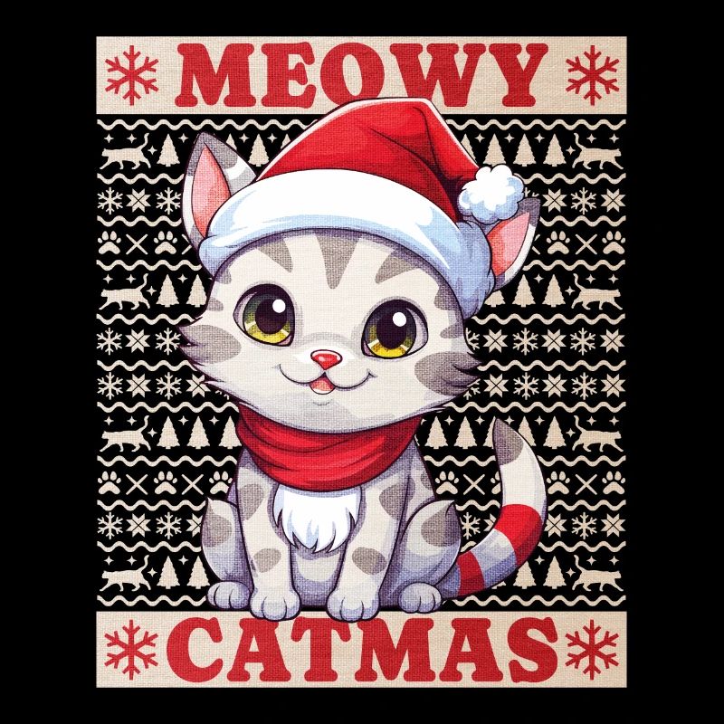 Chat Noël Joyeux Miaou Catmas Laide Mignon