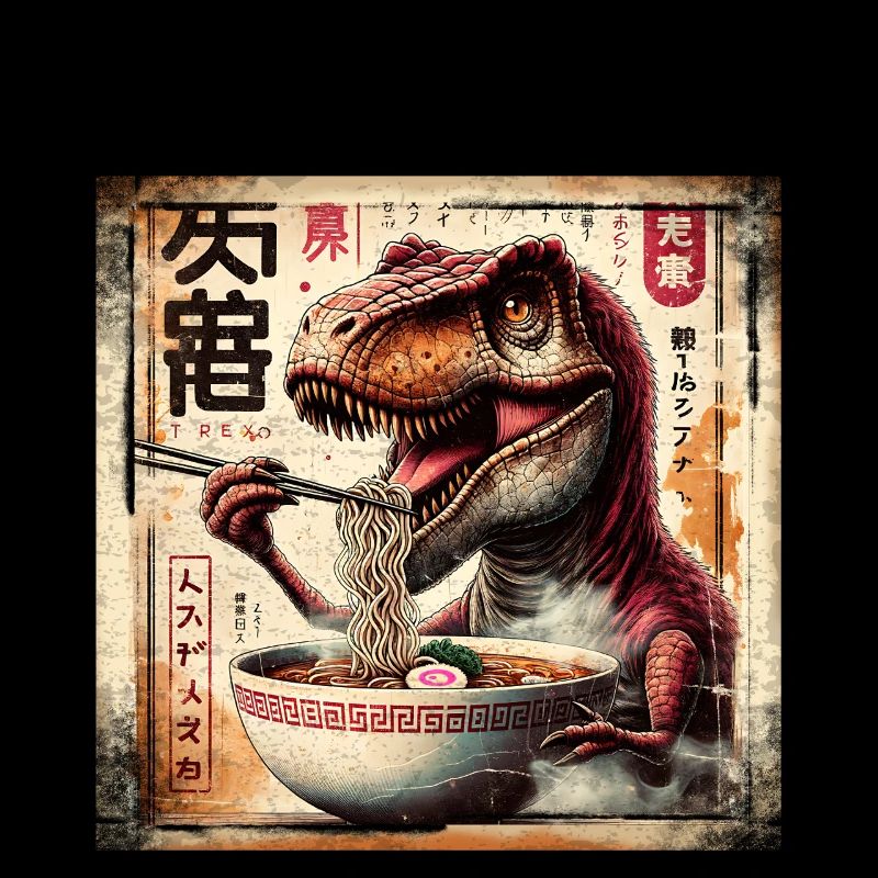 Ramen T Rex Dinosaur Grunge Poster Style