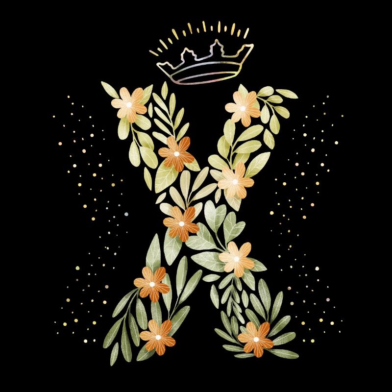 Monogram letter X with crown, floral ornament