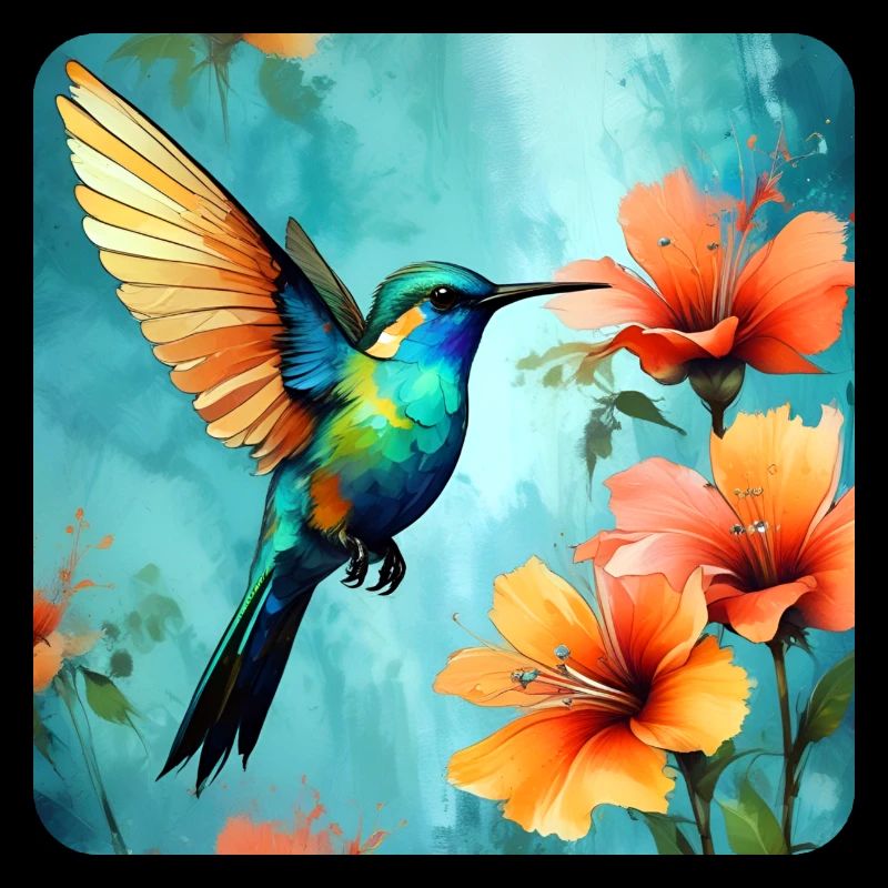 Beau colibri avec des fleurs