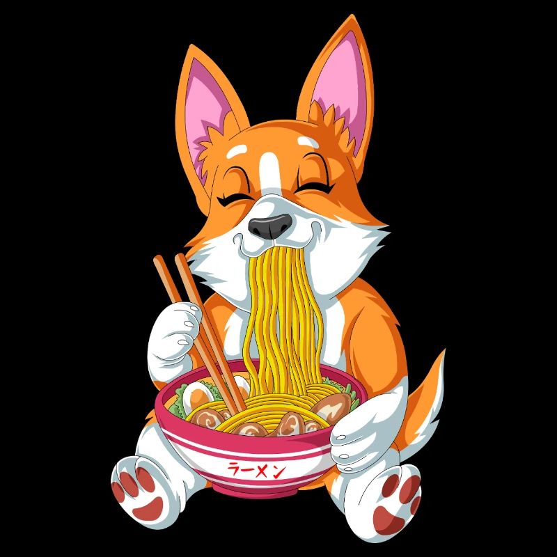 Corgi mignon dégustant des ramen