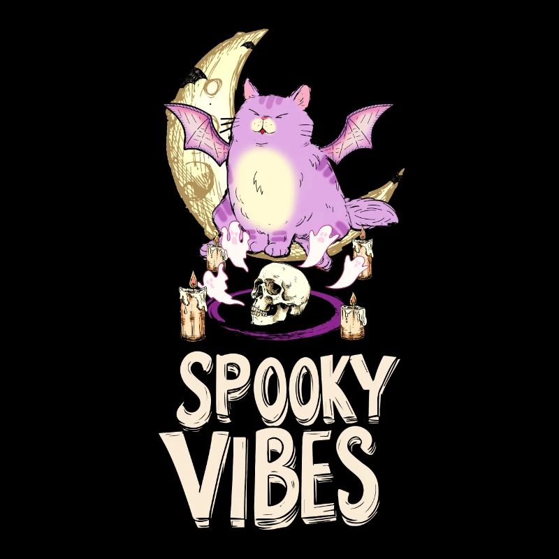 Chat violet avec des crânes Halloween Design