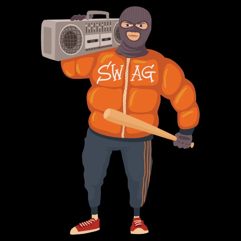 Gangster with baseball bat and ghettoblaster