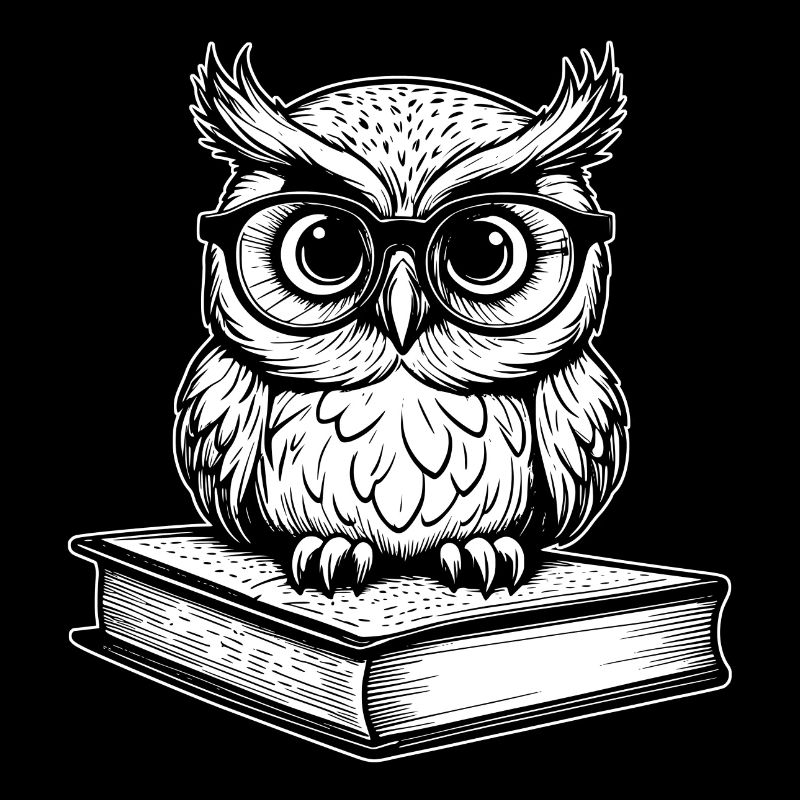 Little funny owl with glasses sitting on book