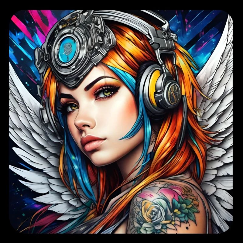 Ange cyberpunk cool avec des écouteurs
