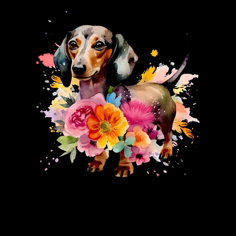 Teckel Chien Teckel Aquarelle Art Fleurs