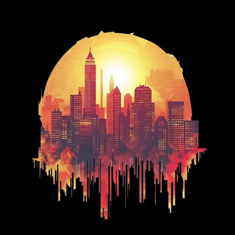 Skyline de la ville au coucher du soleil