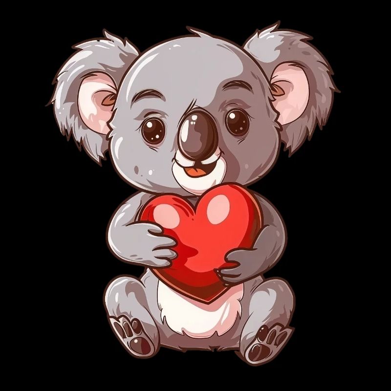 Mignon Koala tenant un coeur avec une expression adorable