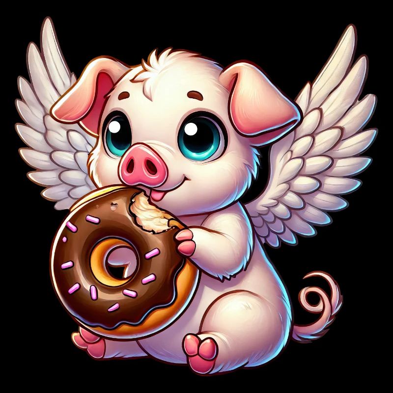 Ange Cochon avec des ailes de beignet Dessin animé mignon