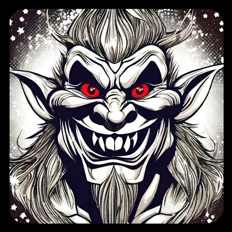 Evil grinning troll with red eyes