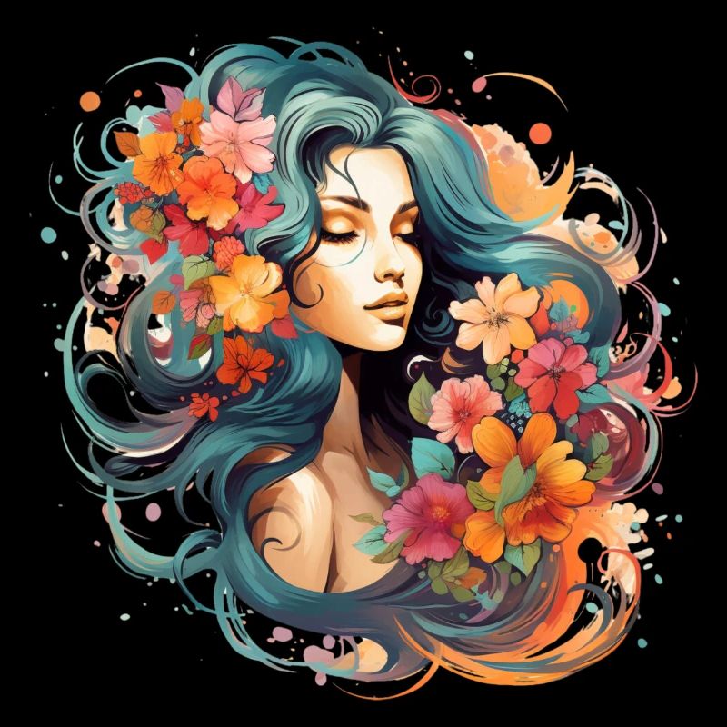 Femme décorée de fleurs et de grandes couleurs