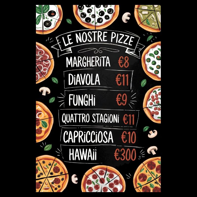 Pizza Hawaï à prix ridicule au menu italien