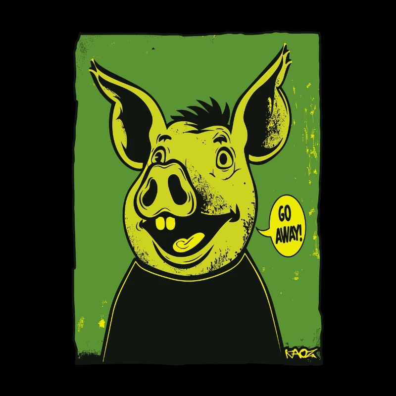 Un cochon de dessin animé vert dit : « Sortez ! »