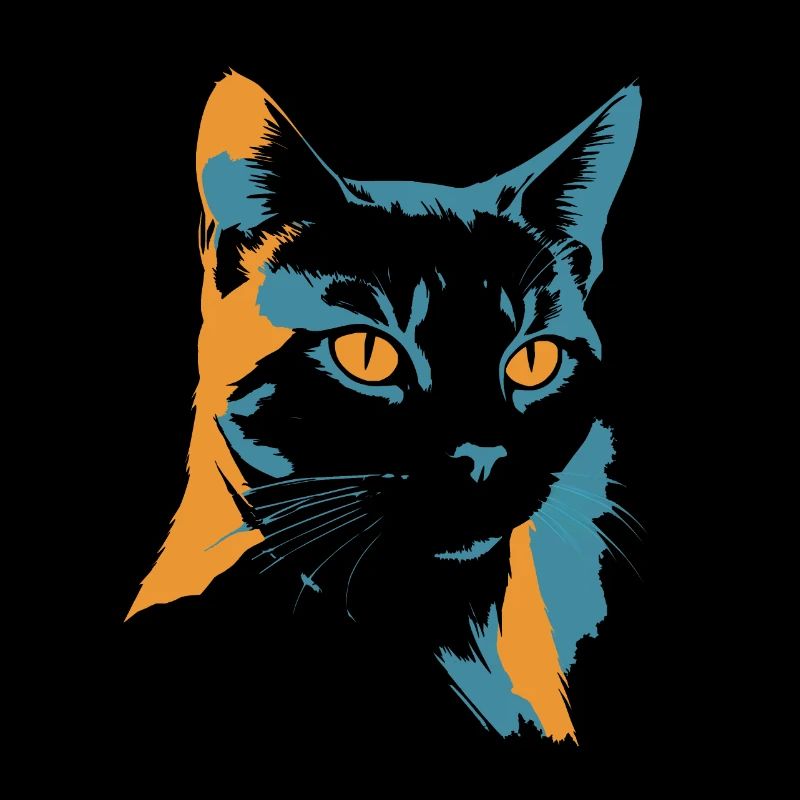 Explosion de couleurs : tête de chat en orange et bleu