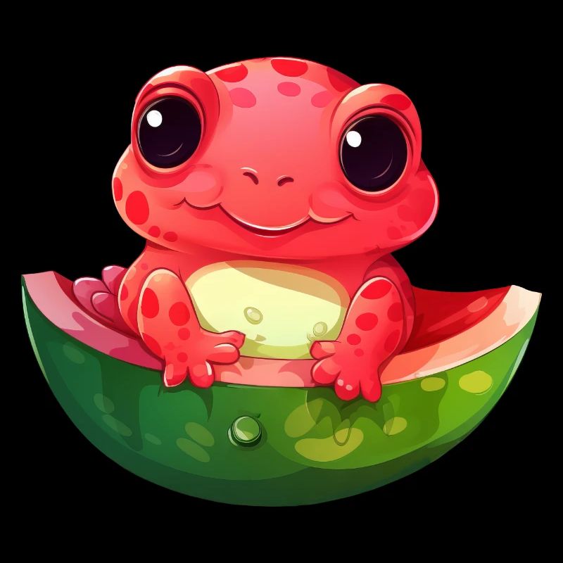Axolotl extraterrestre rouge kawaii avec pastèque