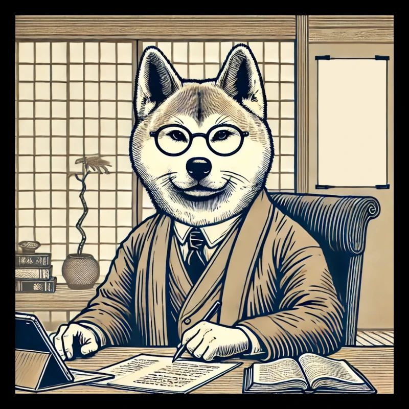 Akita au bureau - Ukiyo-e Style