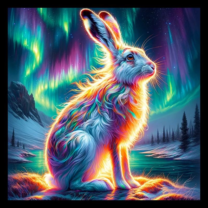 Mountain hare Aurora Borealis