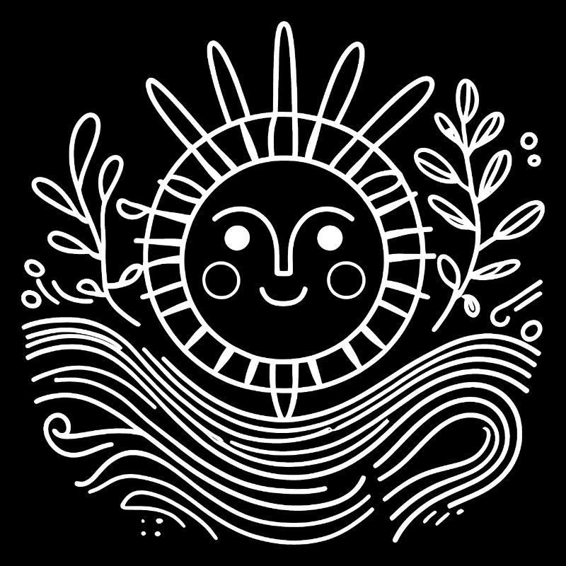 Smiling Sun Stylized Line Drawing