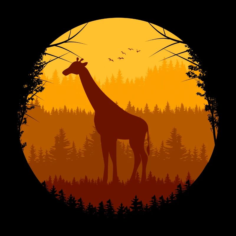 girafe et volée d’oiseaux dans la forêt d’automne