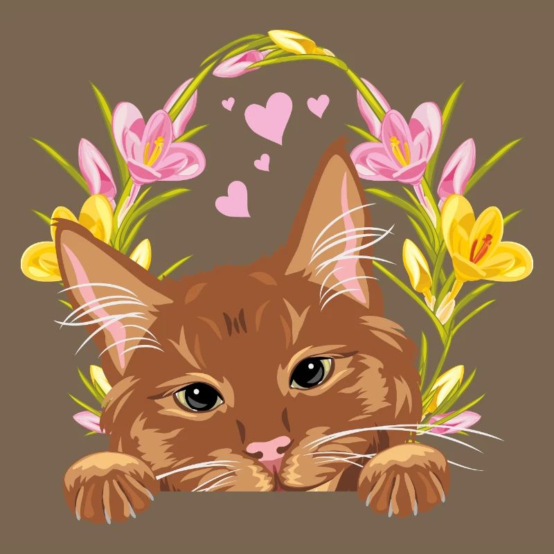Jeter un coup d’œil mignon chat roux avec une couronne de fleurs