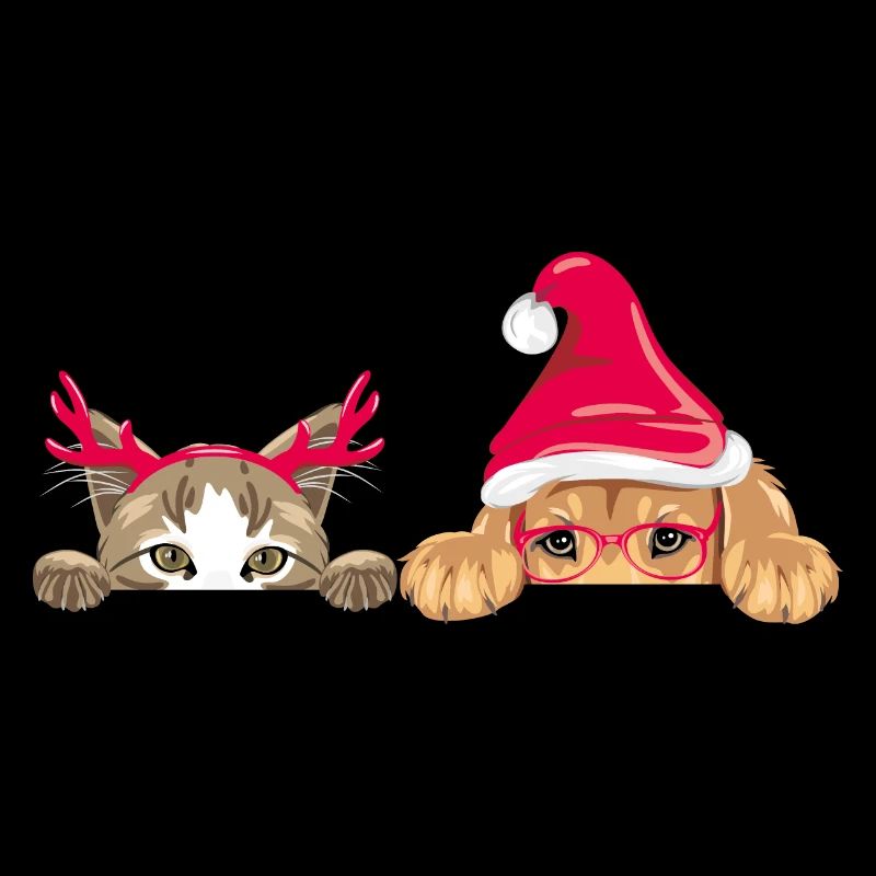 Regard sur le chiot et le chat dans les accessoires de Noël