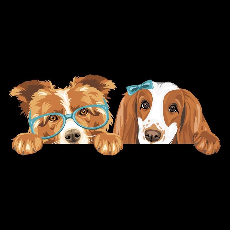 Peeking Border Collie dog and Cocker Spaniel