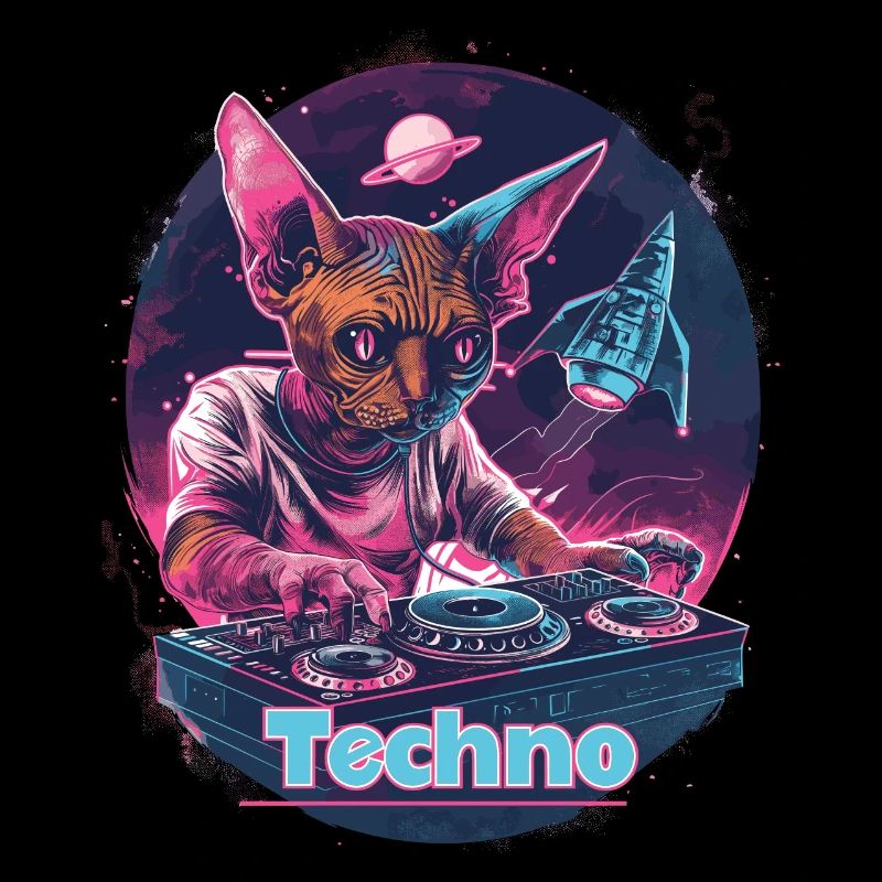 Techno DJ Rave Space Cat