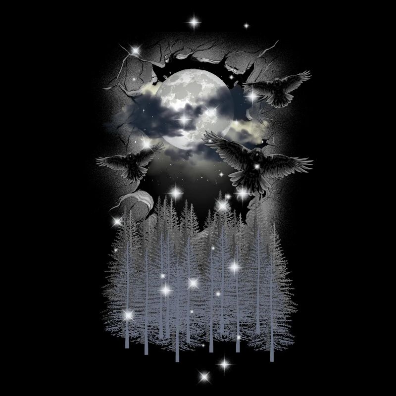 Halloween Forest Ravens Moon Mystical Nature Birds