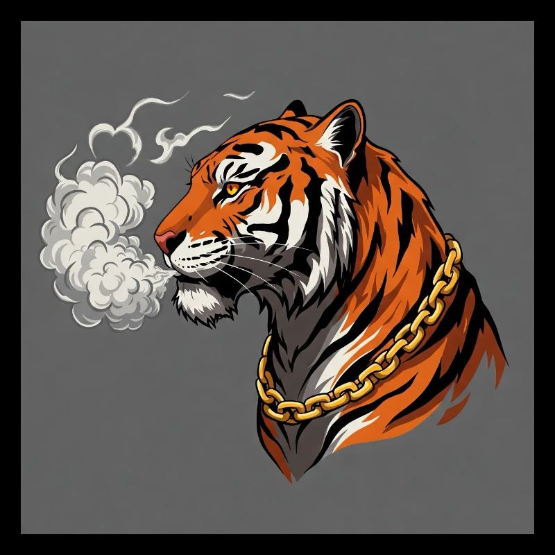 Smoking Tiger with Gold Chain - Comic Vibes