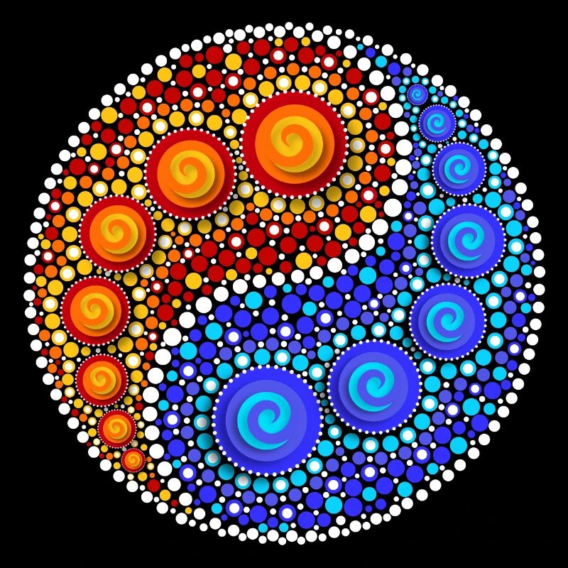 Yin Yang, éléments, points, art, mosaïque, spirale