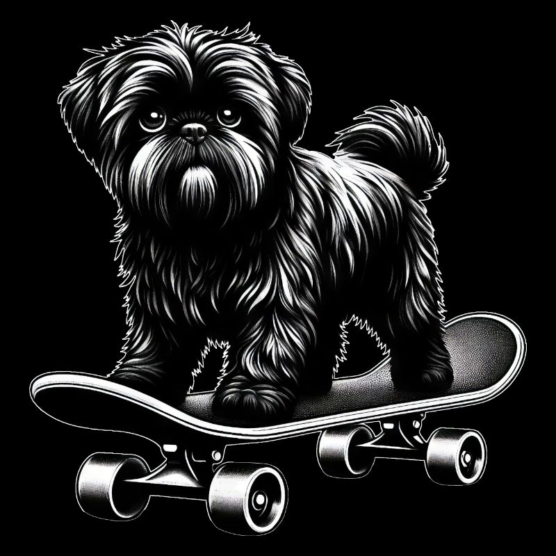 Skateboarder caniche noir et blanc