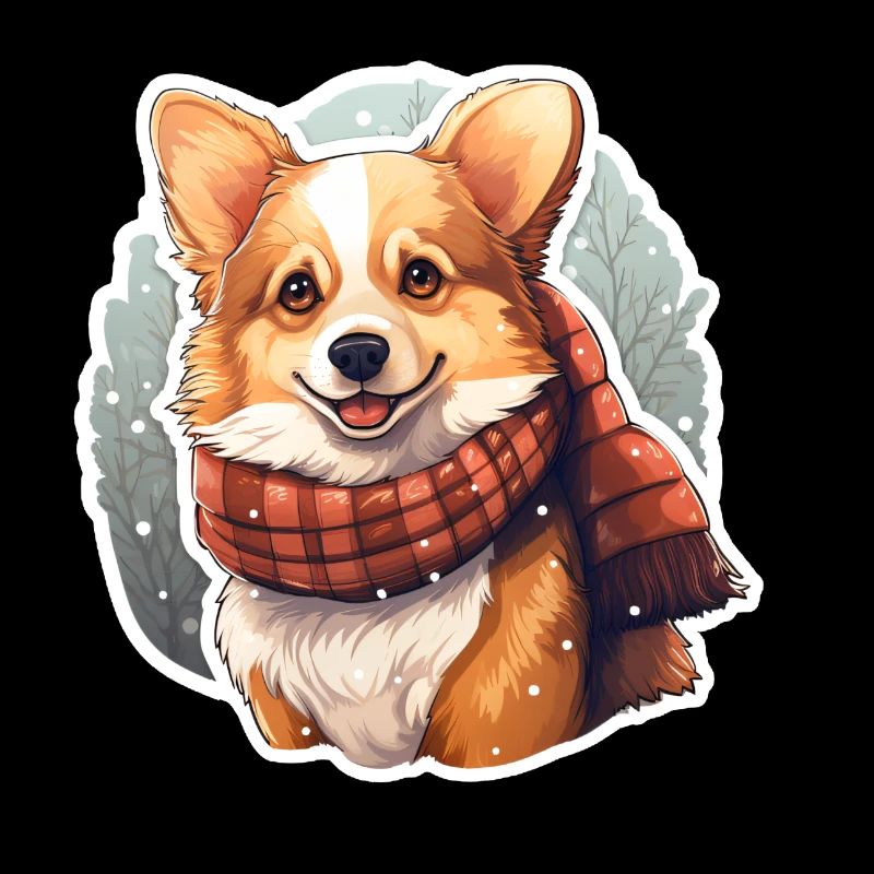Welsh Corgi dans la neige avec écharpe