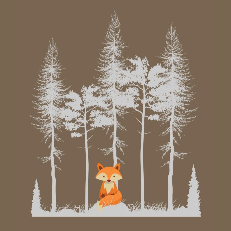 Sweet Fox in the Forest Retro Pattern Vintage Tree Forest