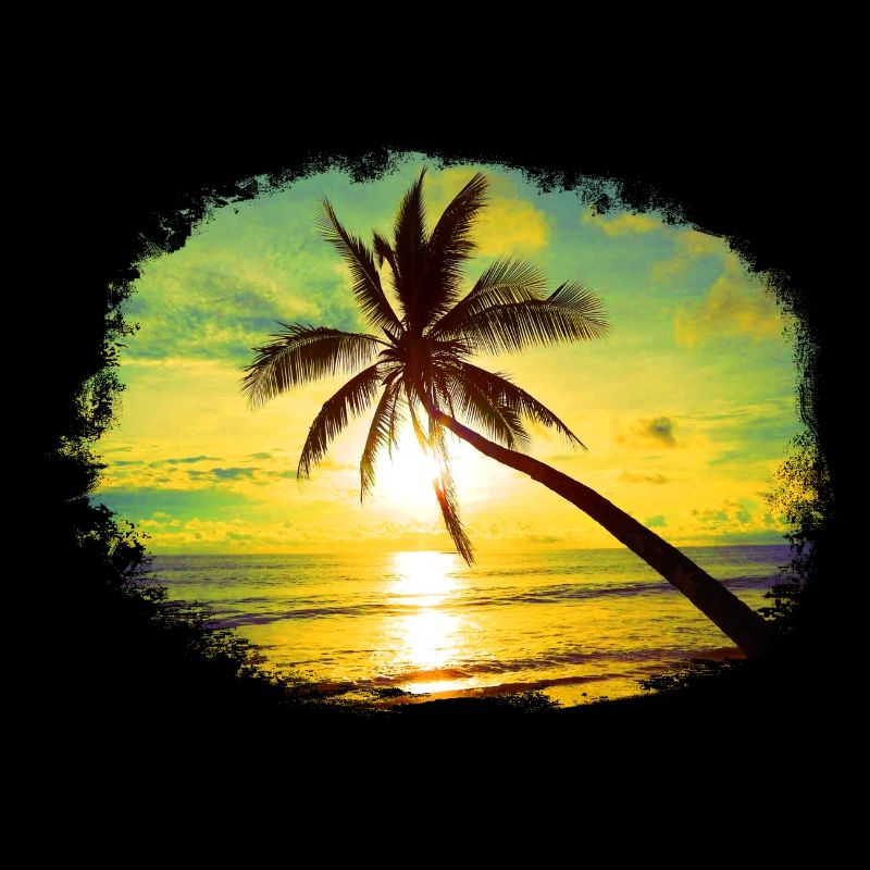 coucher de soleil palmier coloré couleurs surréalistes plage