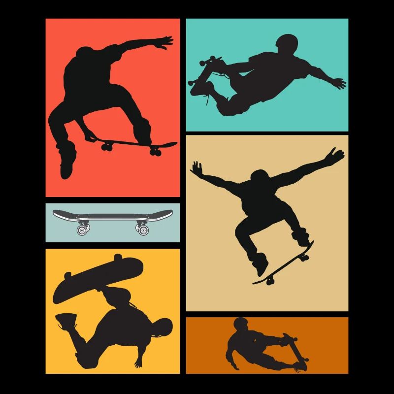 Skateboard Cool Skateboarder Collage Coloré