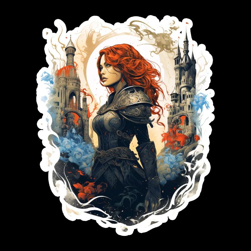 Red-haired swordmaster in front of a castle