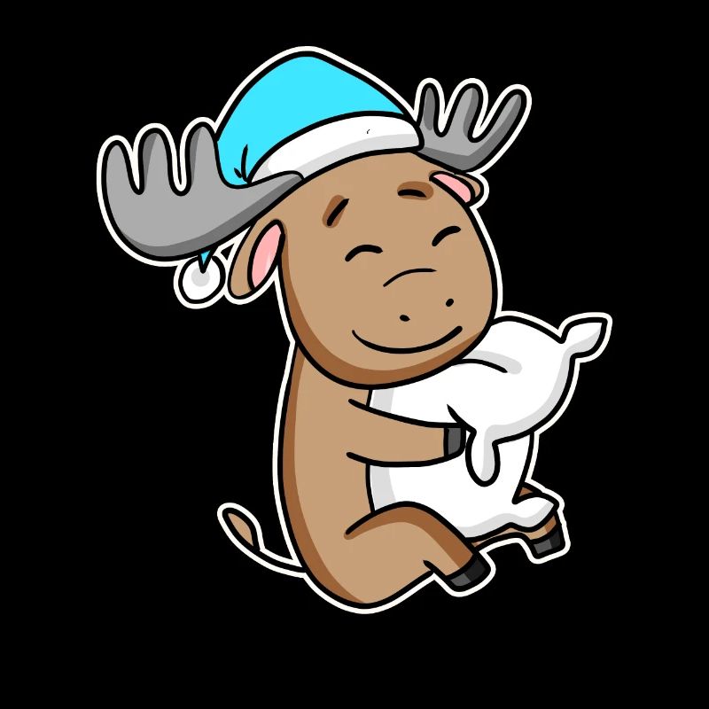 Moose with pillow and sleepy cap
