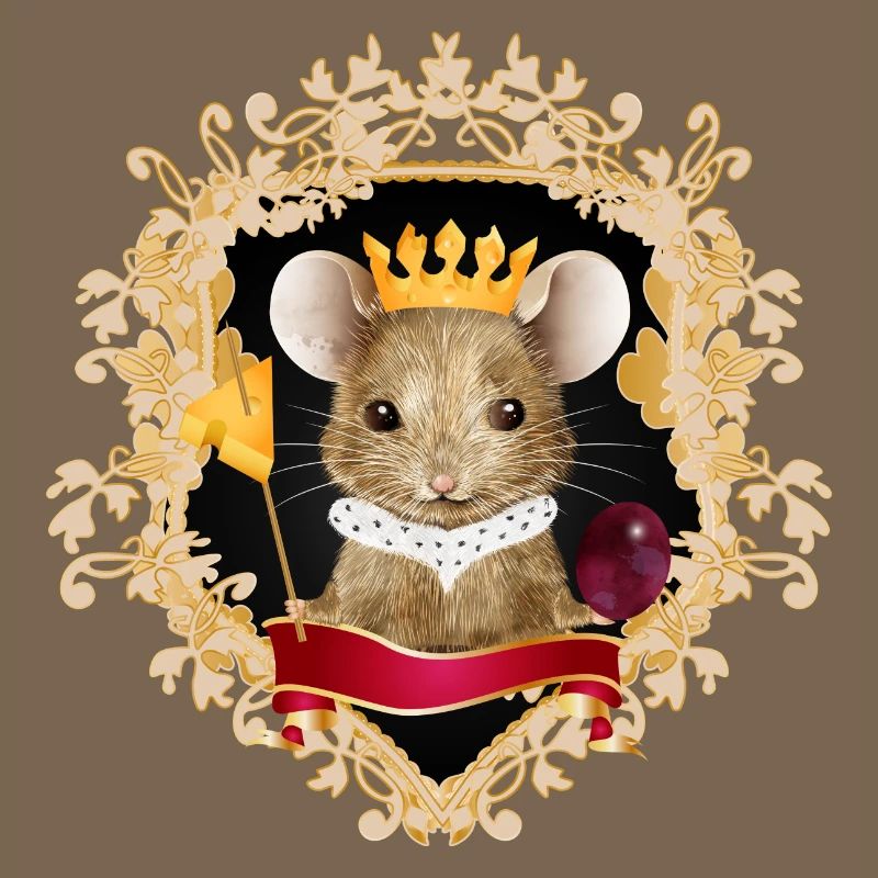 Mouse with cheese crown in royal frame