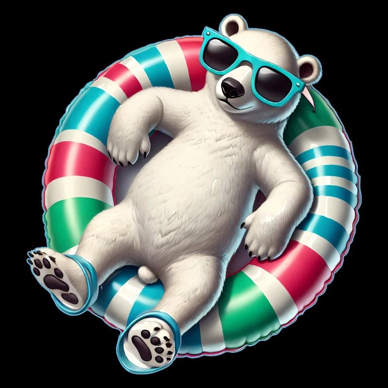 A relaxed polar bear on a swimming ring