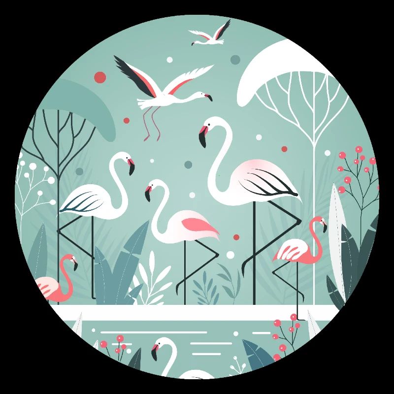 Flamingo Illustration in Tropical Environment