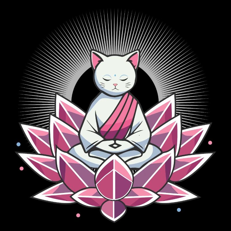 Chat méditant paisible en fleur de lotus